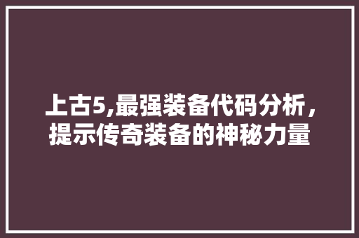 上古5,最强装备代码分析，提示传奇装备的神秘力量