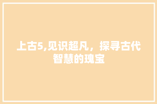 上古5,见识超凡，探寻古代智慧的瑰宝