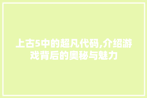 上古5中的超凡代码,介绍游戏背后的奥秘与魅力