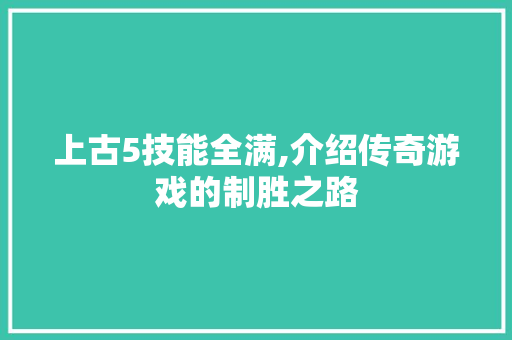 上古5技能全满,介绍传奇游戏的制胜之路