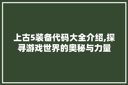 上古5装备代码大全介绍,探寻游戏世界的奥秘与力量