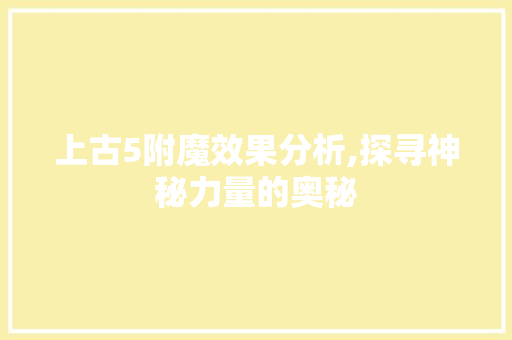 上古5附魔效果分析,探寻神秘力量的奥秘