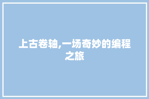 上古卷轴,一场奇妙的编程之旅