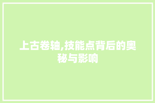 上古卷轴,技能点背后的奥秘与影响