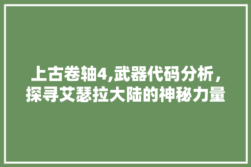 上古卷轴4,武器代码分析，探寻艾瑟拉大陆的神秘力量