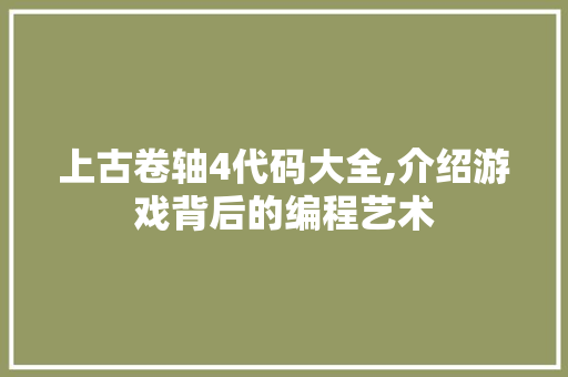 上古卷轴4代码大全,介绍游戏背后的编程艺术