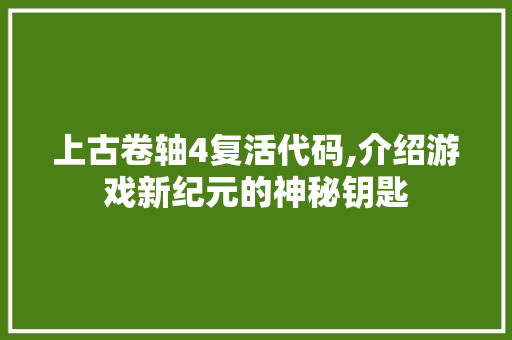 上古卷轴4复活代码,介绍游戏新纪元的神秘钥匙