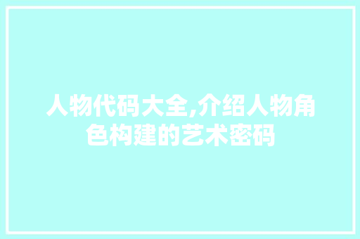 人物代码大全,介绍人物角色构建的艺术密码