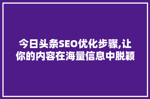 今日头条SEO优化步骤,让你的内容在海量信息中脱颖而出