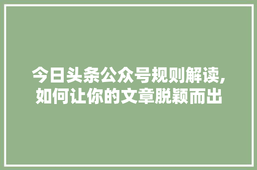 今日头条公众号规则解读,如何让你的文章脱颖而出