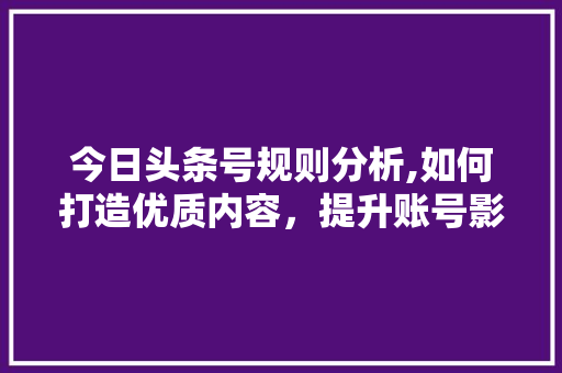 今日头条号规则分析,如何打造优质内容，提升账号影响力