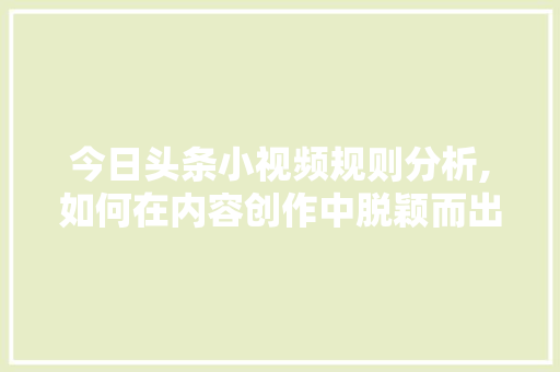 今日头条小视频规则分析,如何在内容创作中脱颖而出