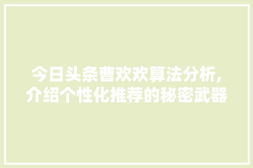 今日头条曹欢欢算法分析,介绍个性化推荐的秘密武器