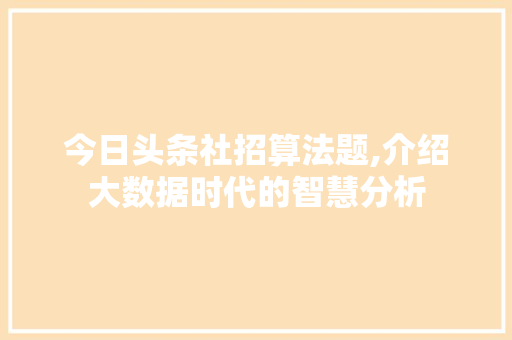 今日头条社招算法题,介绍大数据时代的智慧分析