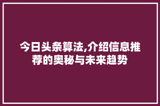 今日头条算法,介绍信息推荐的奥秘与未来趋势