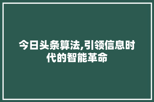 今日头条算法,引领信息时代的智能革命