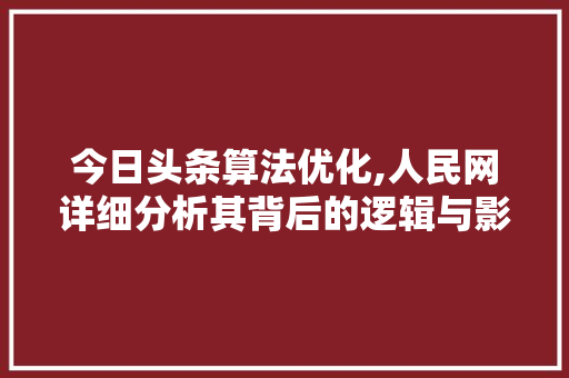 今日头条算法优化,人民网详细分析其背后的逻辑与影响