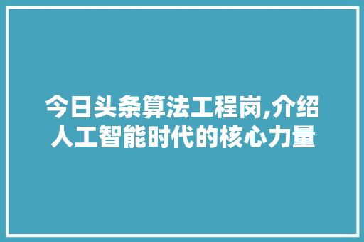 今日头条算法工程岗,介绍人工智能时代的核心力量