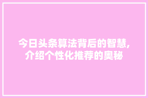 今日头条算法背后的智慧,介绍个性化推荐的奥秘