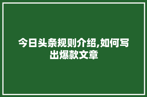 今日头条规则介绍,如何写出爆款文章