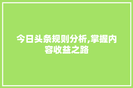 今日头条规则分析,掌握内容收益之路