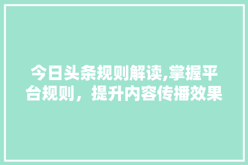 今日头条规则解读,掌握平台规则，提升内容传播效果