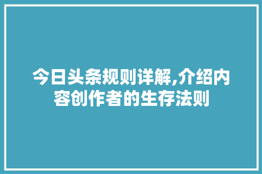 今日头条规则详解,介绍内容创作者的生存法则