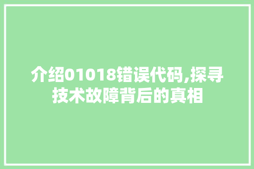 介绍01018错误代码,探寻技术故障背后的真相