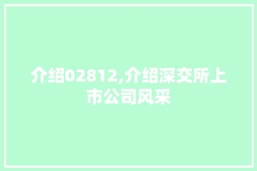 介绍02812,介绍深交所上市公司风采