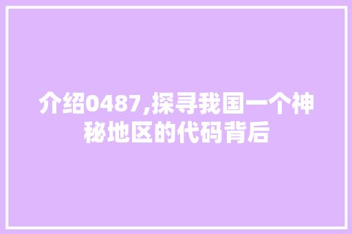 介绍0487,探寻我国一个神秘地区的代码背后