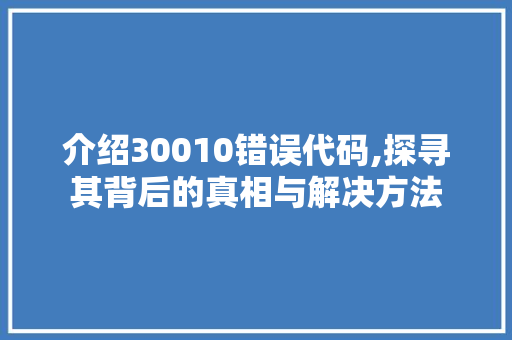 介绍30010错误代码,探寻其背后的真相与解决方法