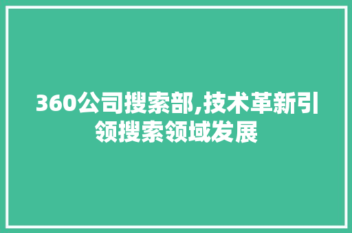 360公司搜索部,技术革新引领搜索领域发展