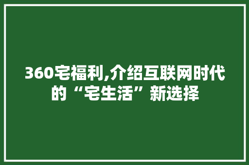 360宅福利,介绍互联网时代的“宅生活”新选择