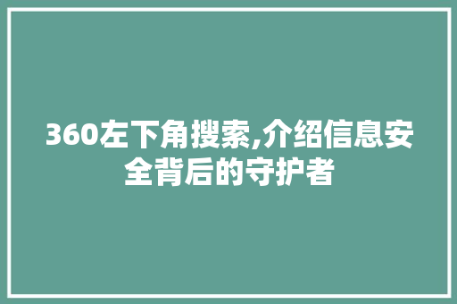 360左下角搜索,介绍信息安全背后的守护者