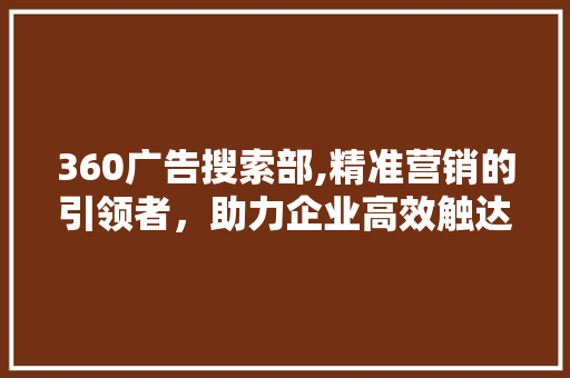 360广告搜索部,精准营销的引领者，助力企业高效触达目标受众