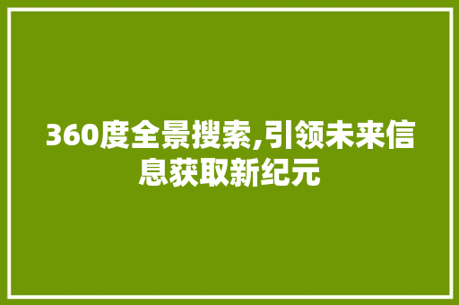 360度全景搜索,引领未来信息获取新纪元