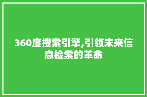 360度搜索引擎,引领未来信息检索的革命