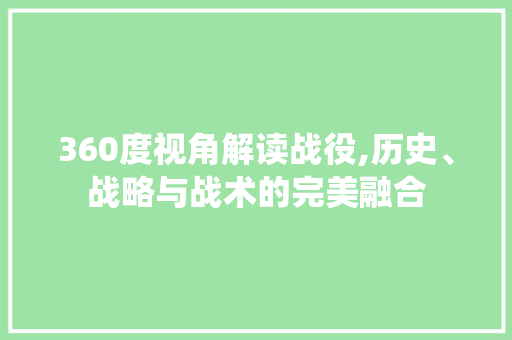 360度视角解读战役,历史、战略与战术的完美融合