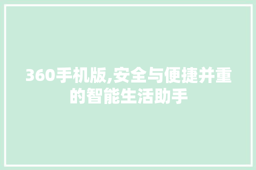 360手机版,安全与便捷并重的智能生活助手