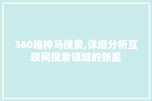 360推神马搜索,详细分析互联网搜索领域的新星