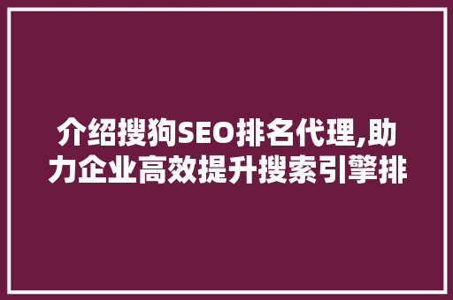 介绍搜狗SEO排名代理,助力企业高效提升搜索引擎排名