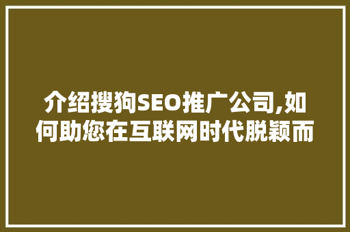 介绍搜狗SEO推广公司,如何助您在互联网时代脱颖而出