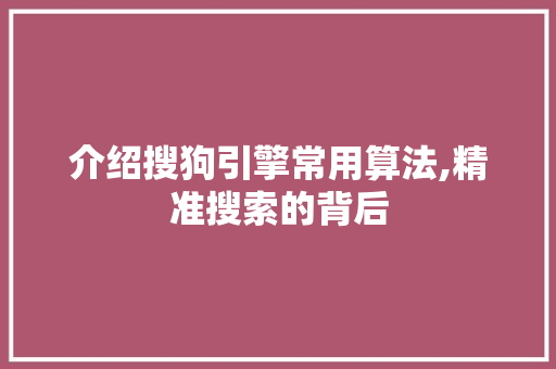 介绍搜狗引擎常用算法,精准搜索的背后