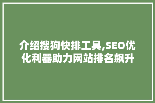 介绍搜狗快排工具,SEO优化利器助力网站排名飙升