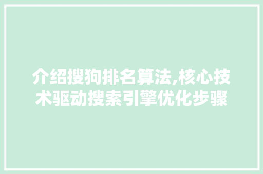 介绍搜狗排名算法,核心技术驱动搜索引擎优化步骤