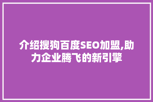 介绍搜狗百度SEO加盟,助力企业腾飞的新引擎