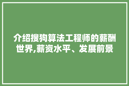 介绍搜狗算法工程师的薪酬世界,薪资水平、发展前景及求职方法