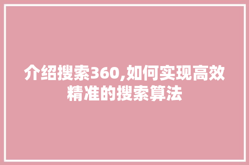 介绍搜索360,如何实现高效精准的搜索算法