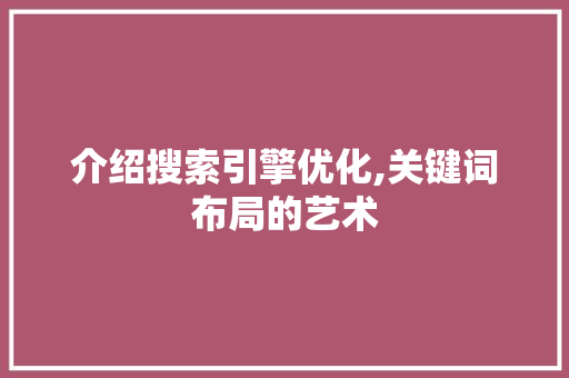 介绍搜索引擎优化,关键词布局的艺术