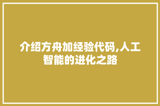 介绍方舟加经验代码,人工智能的进化之路